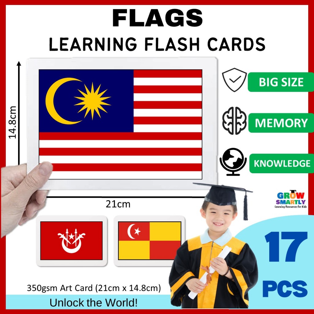 การ์ดแฟลชธง Bendrera Besore Asean Flags Bendera Negeri แฟลชการ์ดสําหรับเด็ก