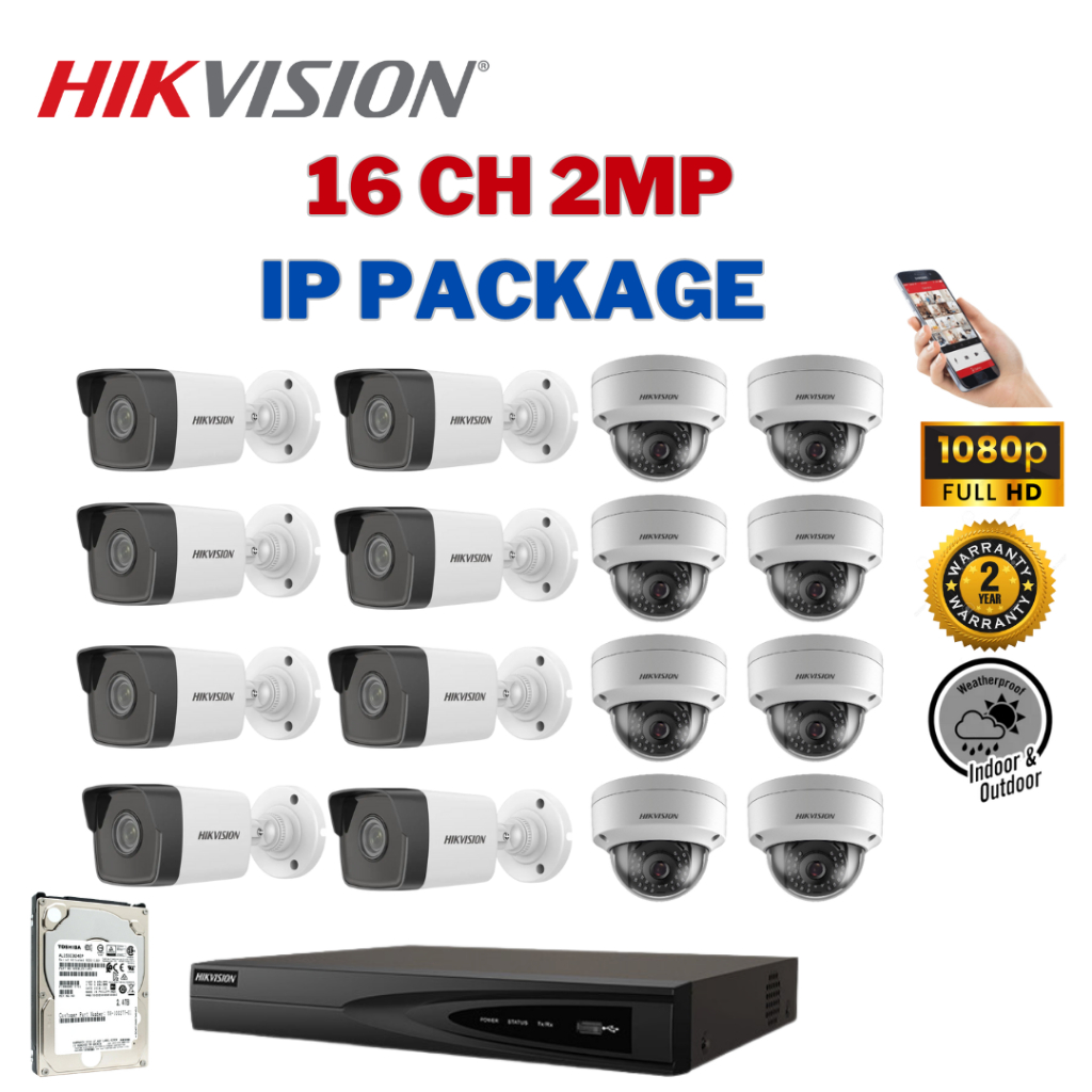 HIKVISION CCTV SET (World No. 1) เครือข่าย IP 16CH 2MP DS7616NI-Q2/16P/DS-2CD1023G0E-I/DS-2CD1123G0E