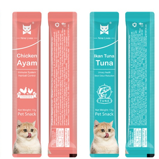 9Lives ขนมแมว สติ๊ก ครีมมี่ทูน่า 15g | Snek Kucing Viral Kucing Suka Makan 😻