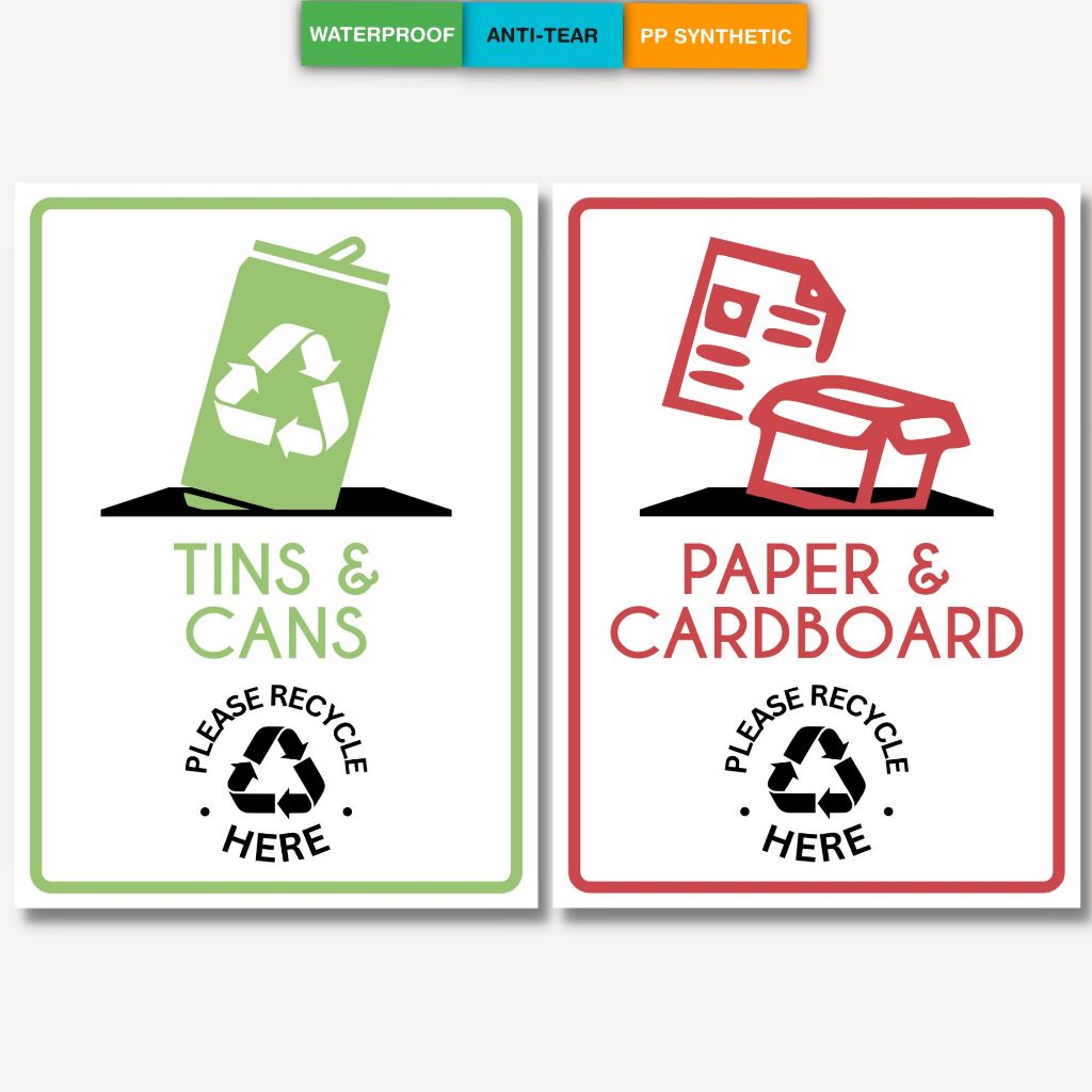 [Tin & Can หรือ Paper & Cardboard] Recycle Sticker Self Adhesive 208mm x 145mm RECYCLE-03 & 04