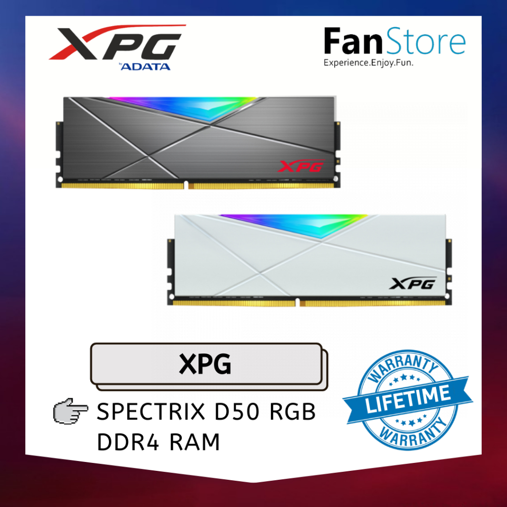 Fanstore XPG SPECTRIX แรมหน่วยความจําเกมมิ่ง D50 RGB 3200MHZ 3600MHZ 8GBX2 DDR4 สีดํา ขาว