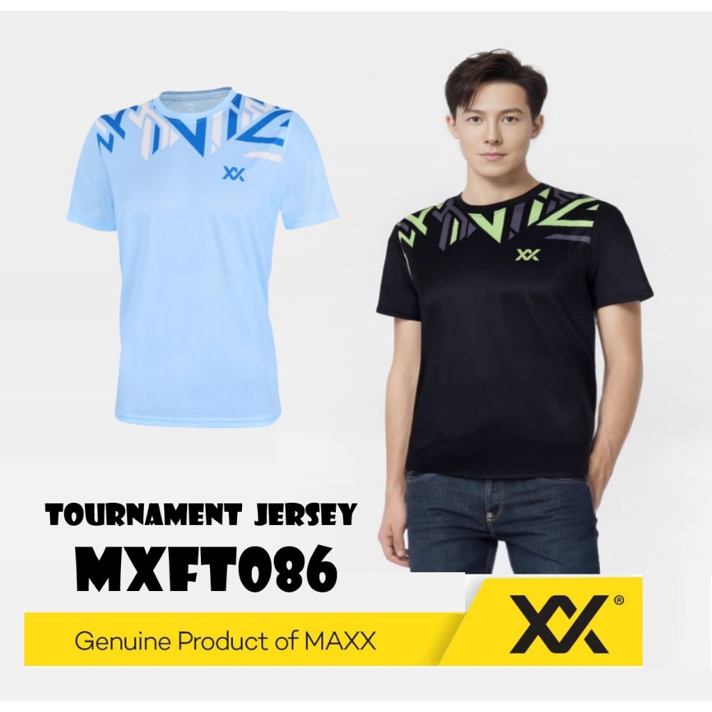 Maxx เสื้อยืดแบดมินตันสีดําเงิน/สีดําทอง Baju Badminton Maxx Bajusukan Baju jersey dryfit