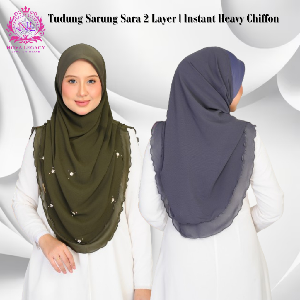 Tudung Sarung Sara 2 ชั้น Instant Heavy Chiffon