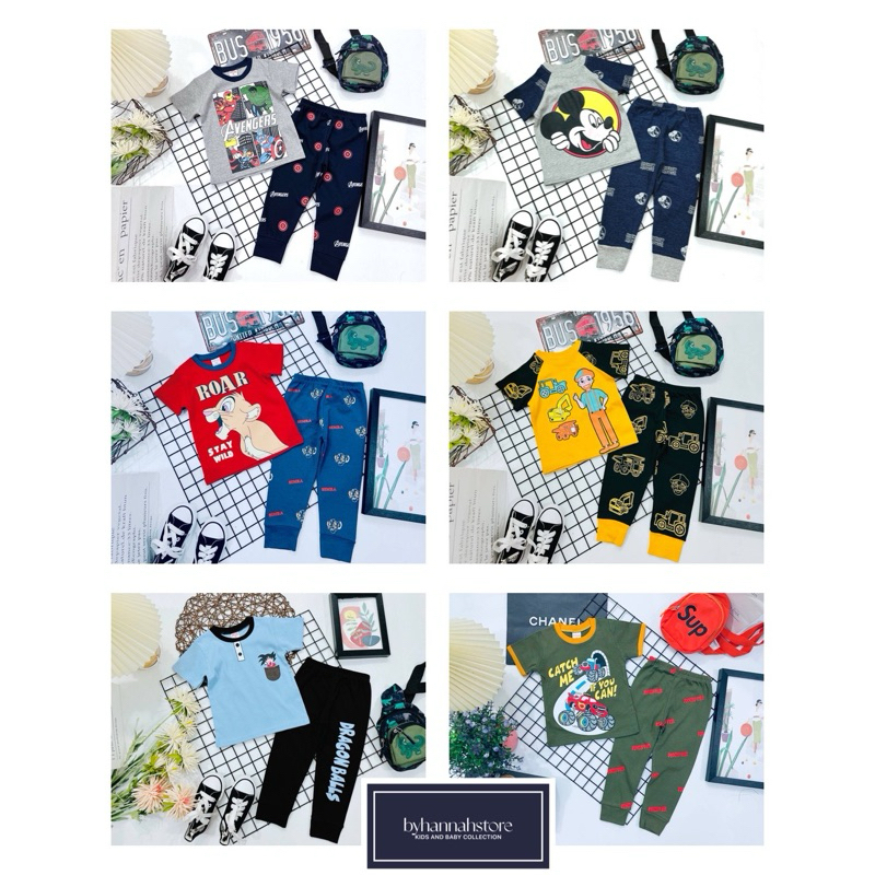 [1-6Y] Gyms KIDS SHORT SLEEVE LONG PANTS PYJAMA SLEEPWEAR SET KIDS BOY