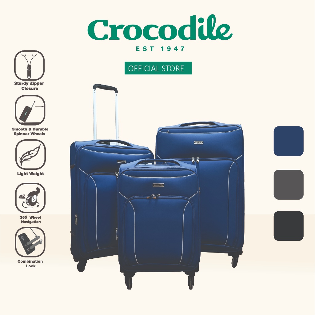 Crocodile กระเป๋าเดินทาง ผ้านุ่ม น้ําหนักเบา 20 นิ้ว 24 นิ้ว 28 นิ้ว TSA-L Bagasi CRLG0923-7995026/27/28