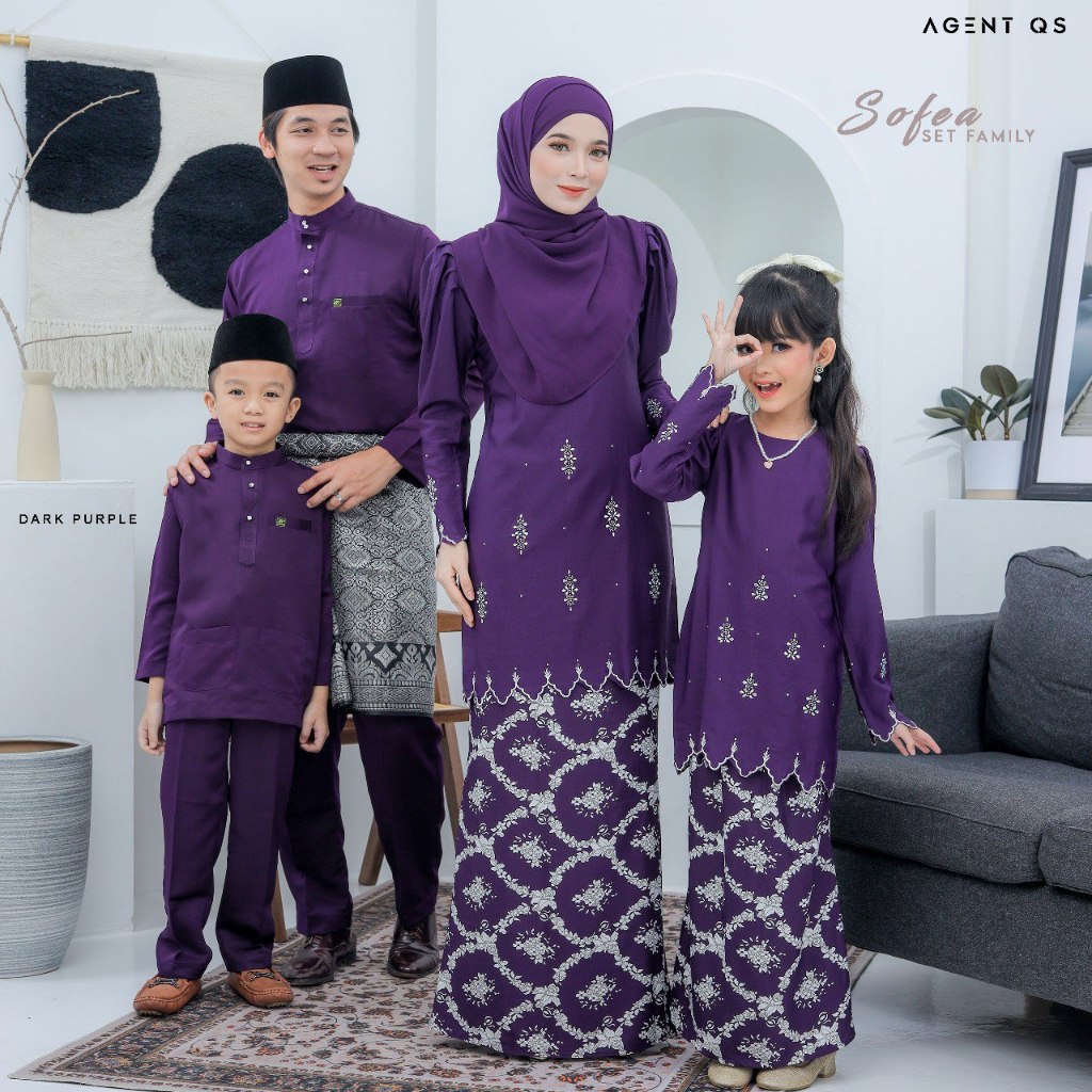 (DARK PURPLE) ชุดเต็ม FAMILY BAJU KURUNG SOFEA RAYA โดย ALLIN