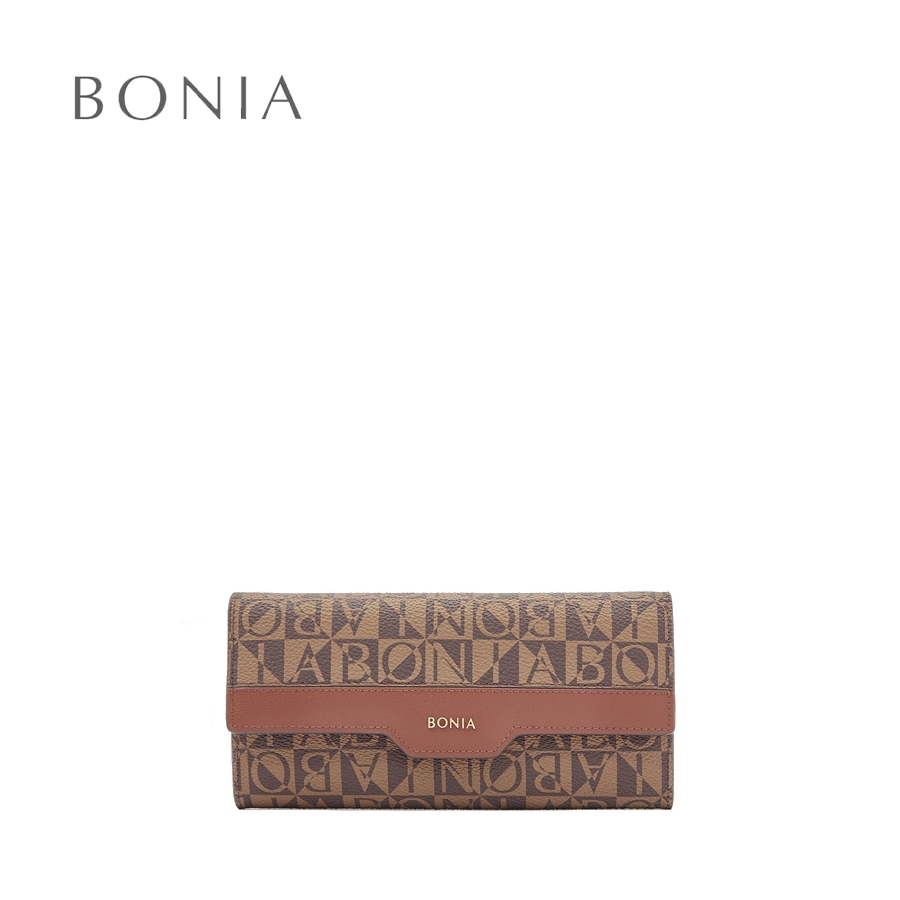 Bonia Terracotta Ciccio Monogram กระเป๋าสตางค์ใบยาว 3 พับ