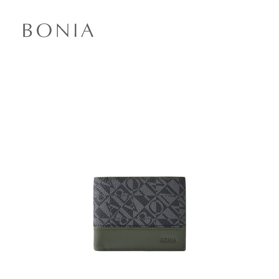 เครื่องแบบ Bonia สีเขียว Dario Monogram Centre Flap Cards กระเป๋าสตางค์