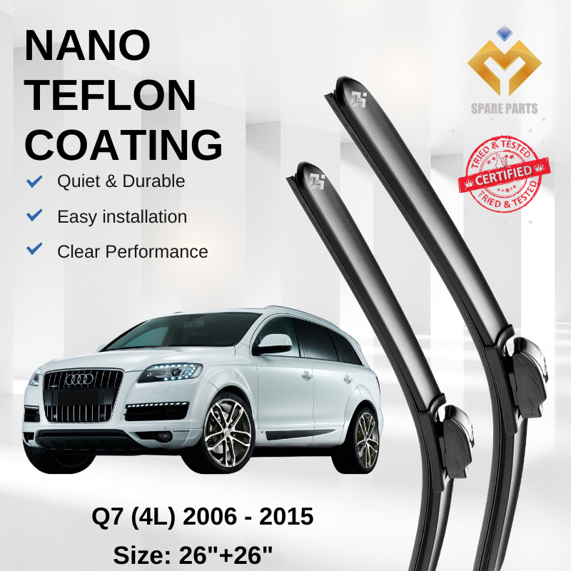 Audi Q7 4L (2006-2015) Premium Japan Tech Car Wiper 26+26 Type 07 Clip, แถมฟรี ผ้าทําความสะอาด Micro