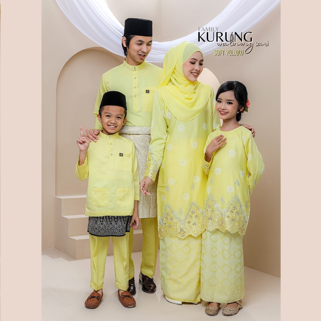 SET FAMILY WALINONG SARI | KURUNG WALINONG SARI ในสีเหลืองอ่อน BY MOFF COLLECTION