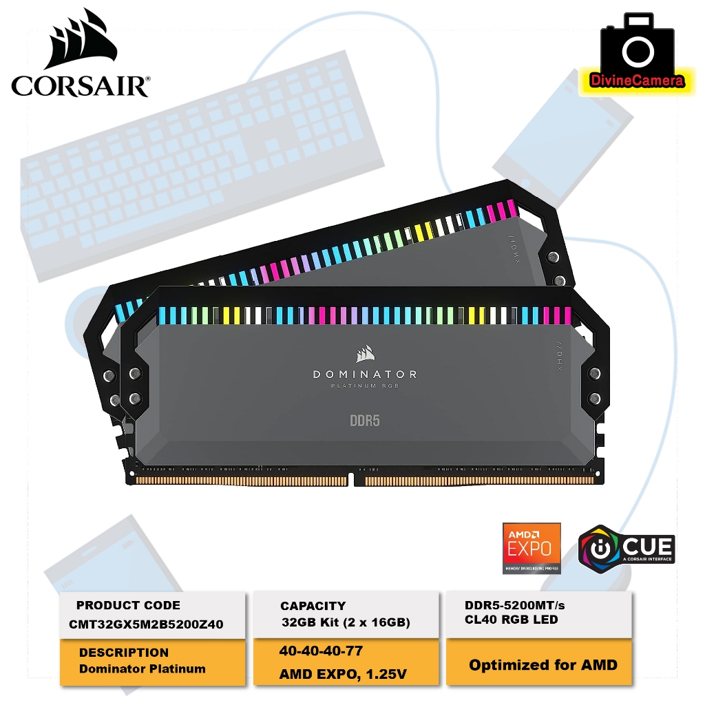 Corsair DOMINATOR แรม PLATINUM RGB DDR5 32GB (2x16GB) 6000MHz CL36 AMD EXPO iCUE หน่วยความจําคอมพิวเตอร์ที่รองรับ