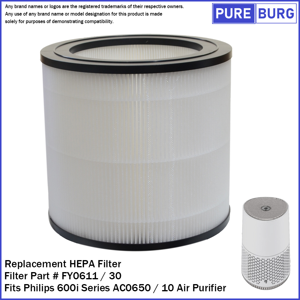 เหมาะกับ Philips 600i Series AC0630 & AC0650 / 10 เครื่องฟอกอากาศเปลี่ยน HEPA Filter Part FY0611 / 1