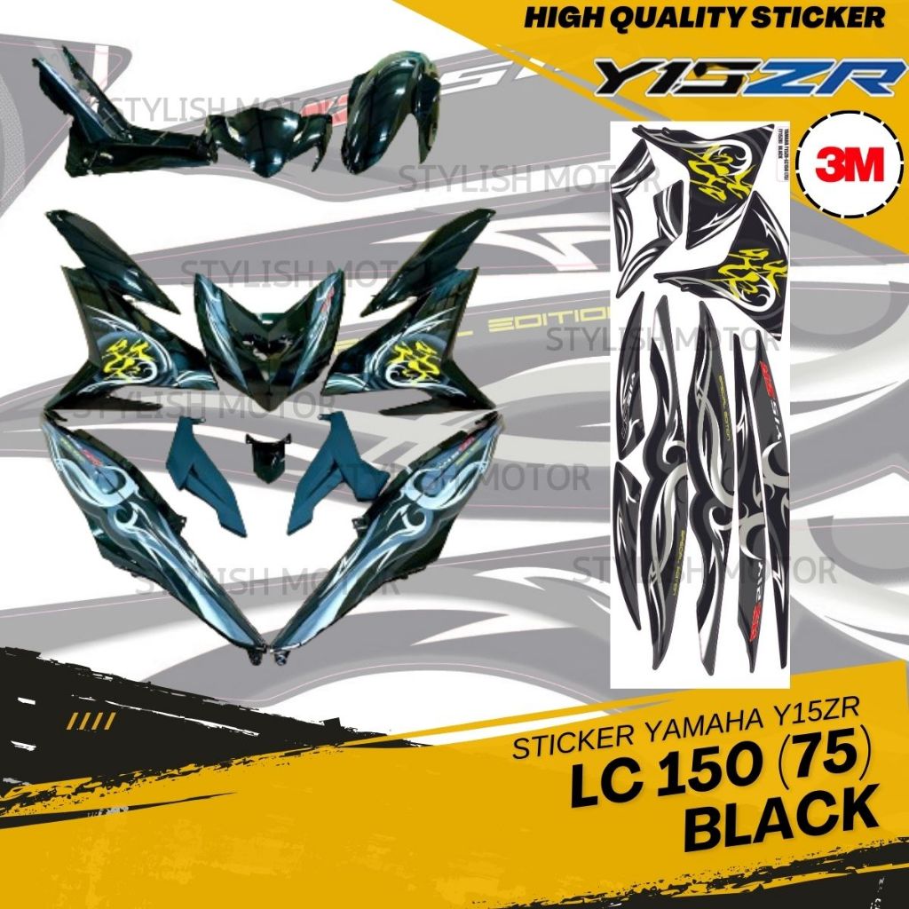 [ สติ๊กเกอร์ 3M ] Yamaha Y15zr Lc 150 (75) สติ๊กเกอร์มอเตอร์ไซค์สีดําน้ําเงินขาวคุณภาพสูง