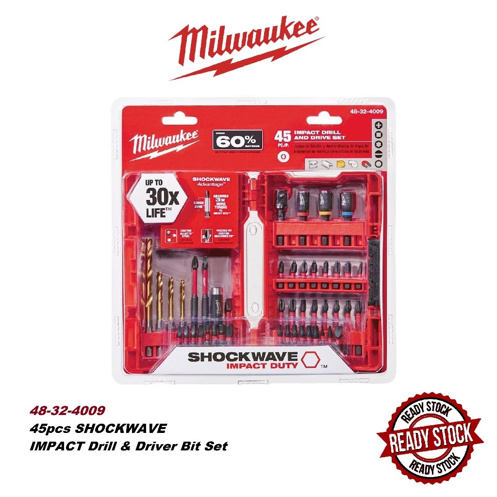 Milwaukee 48-32-4009 - 45 ชิ ้ น SHOCKWAVE IMPACT Drill &amp; Driver Bit Set