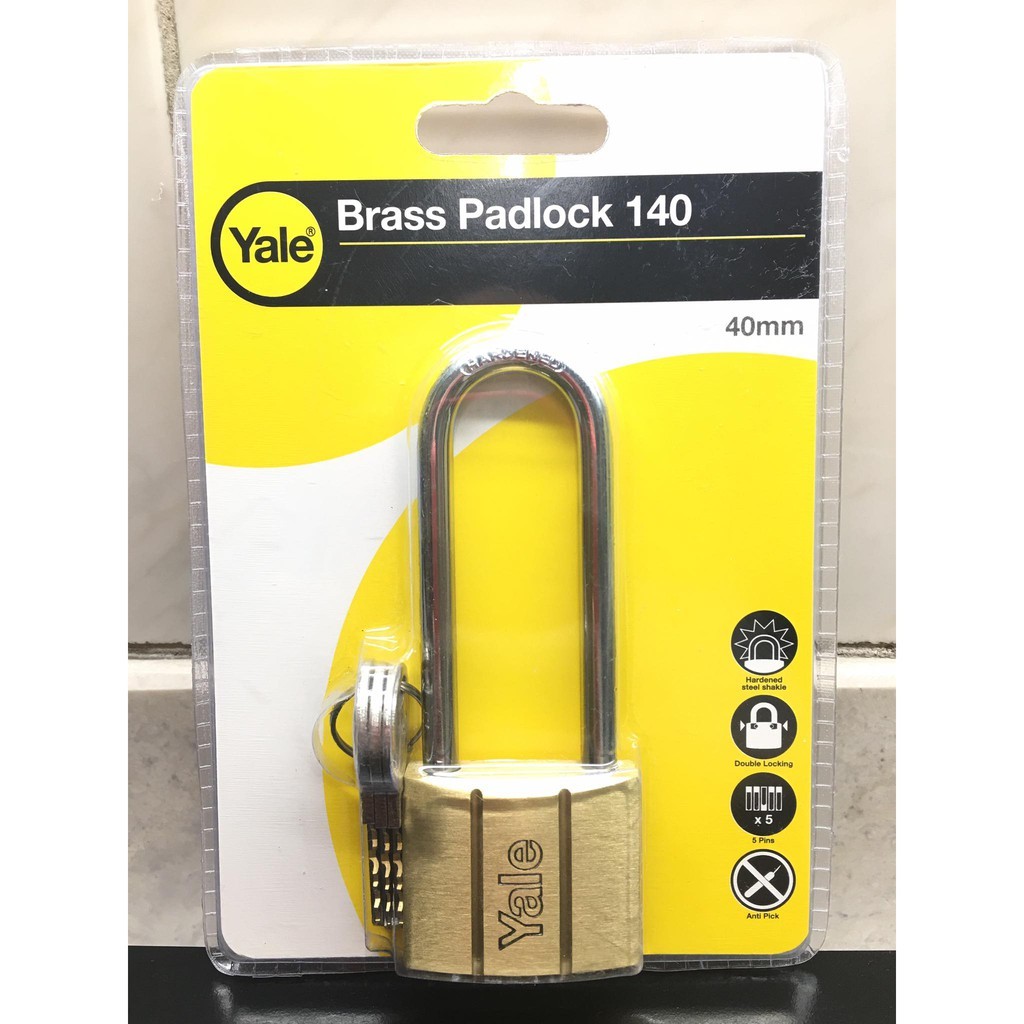 YALE BRASS LONG SHACLE PADLOCK (HD) - 140 - 40MM & 50MM