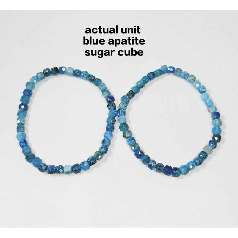 (SOUGAR CUBE) 5MM BLUE APATITE SUGAR CUBE CRYSTAL BRACELET