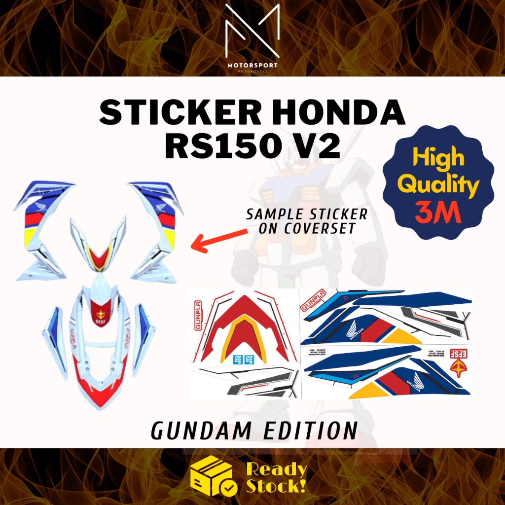 HONDA RS150 V2 มอเตอร์สติ๊กเกอร์ Coverset Stiker Gundam Edition Kaverset 3M สติกเกอร์พรีเมี่ยม Pelek