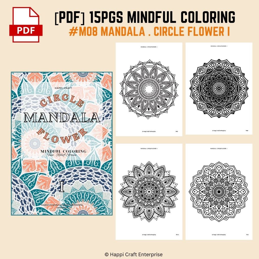 [Happi]15pg PDF Buku Mewarna Adult Colouring Book Adult 解压色书 Mandala Bunga Flower 曼