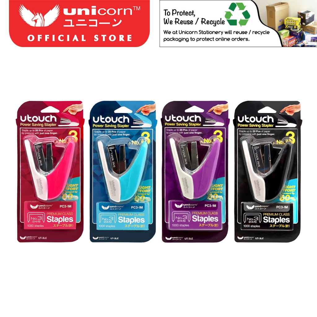 ชุดเย็บกระดาษ Unicorn No.3 Utouch 2 in 1 คละสี UT-3LE