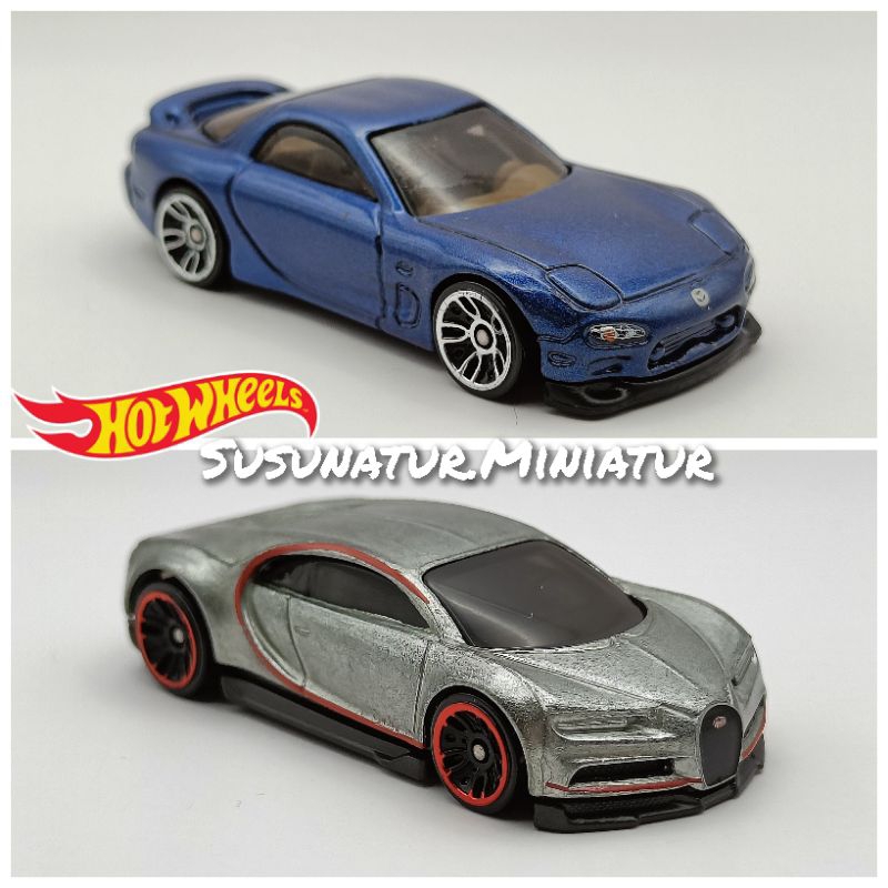 Hot Wheels 95 Mazda RX-7 RX7 , 16 Bugatti Chiron Walmart Exclusive unrivet (หลวม) 1:64 HW 2017 2020 