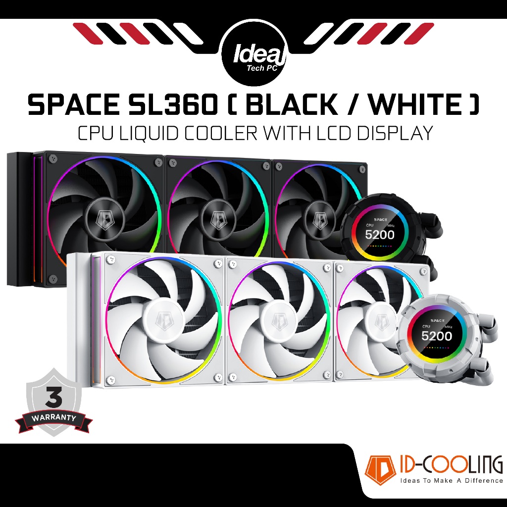 Id COOLING SPACE SL360 สีดํา / ขาว 360 มม . CPU AIO Liquid Cooler พร ้ อมจอแสดงผล LCD