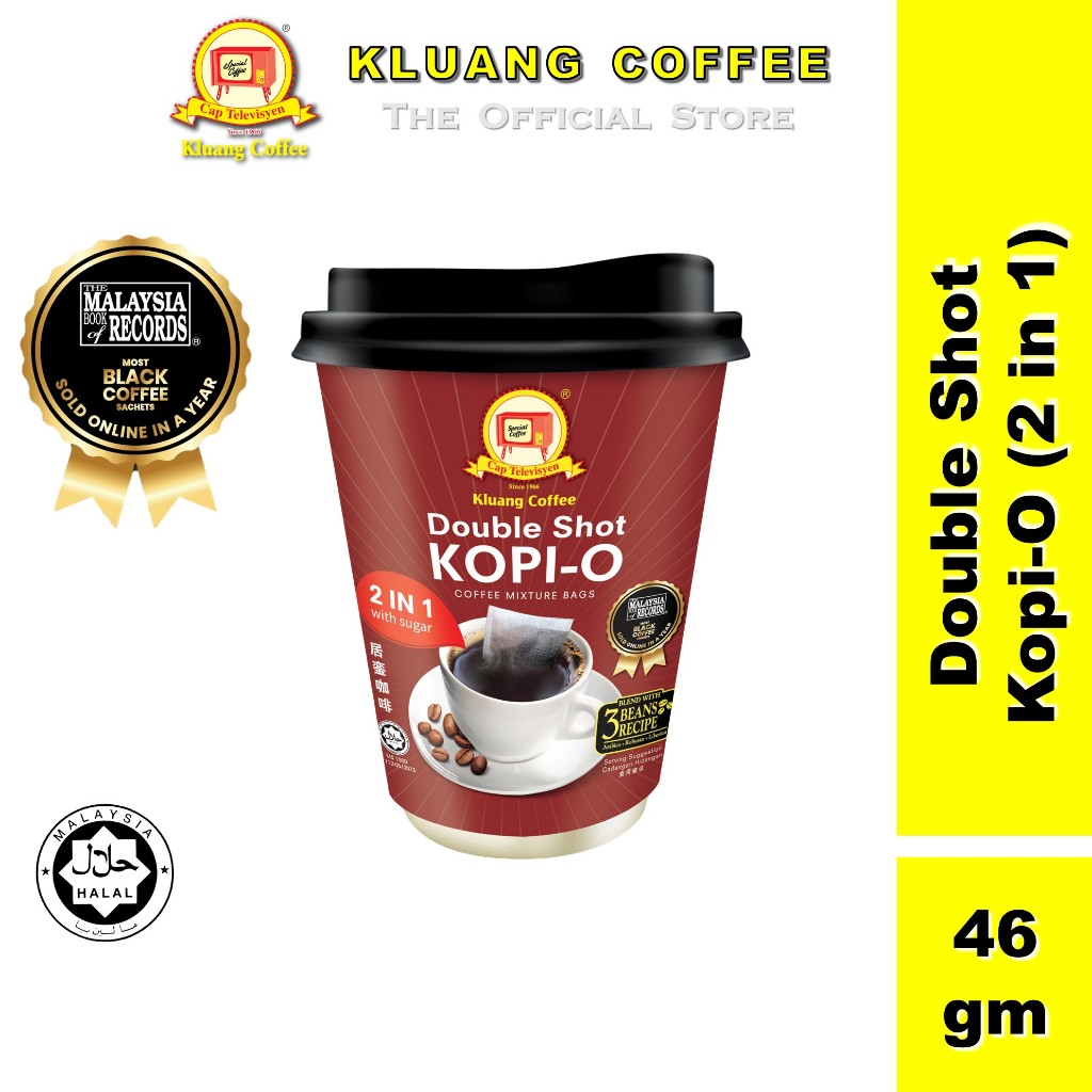 Klang Coffee Cap โทรทัศน์ Double Shot Kopi-O 2in1 (46gm x 1 ถ้วย) Kopi O Klai Cap TV