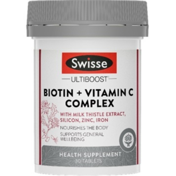 Swisse Ultiboost Biotin + วิตามินซีคอมเพล็กซ์ (30 แท็บ)