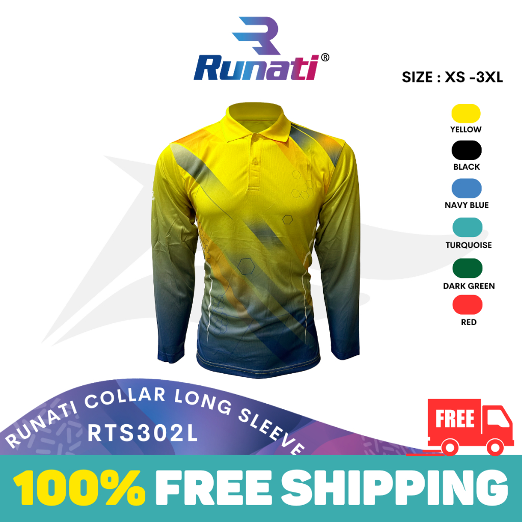 [มาใหม่] Runati เสื้อเชิ้ตคอปกแขนยาวผู้ชายแห้งเร็วและระบายอากาศได้ดีสําหรับกีฬาและลําลอง RTS302L