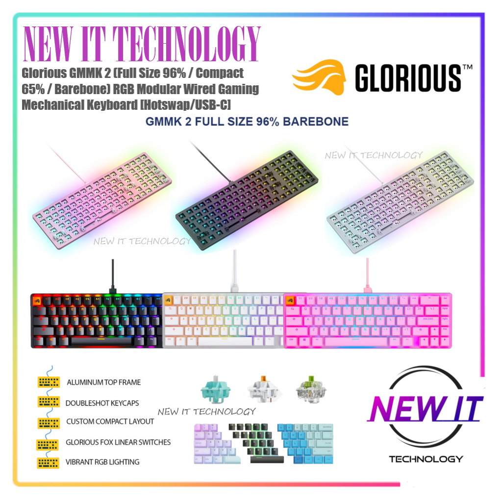 Glorious GMMK 2 (ขนาดเต็ม 96% / กะทัดรัด 65% / Barebone) RGB Modular Wired Gaming Mechanical Keyboard [Hotswap/USB-C]