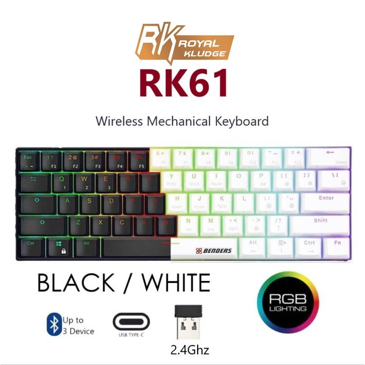 RK61 Royal Kludge บลูทูธ + 2.4G ไร้สาย USB Type C แบบมีสาย Dual Mode RGB คีย์บอร์ดสําหรับเล่นเกม