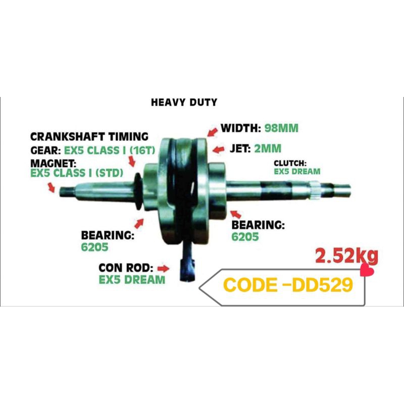 DD529 DD318 CC822 CRANKSHAFT WAVE125 PNP RACING DREAM CLASS-1 JET 2MM 4MM