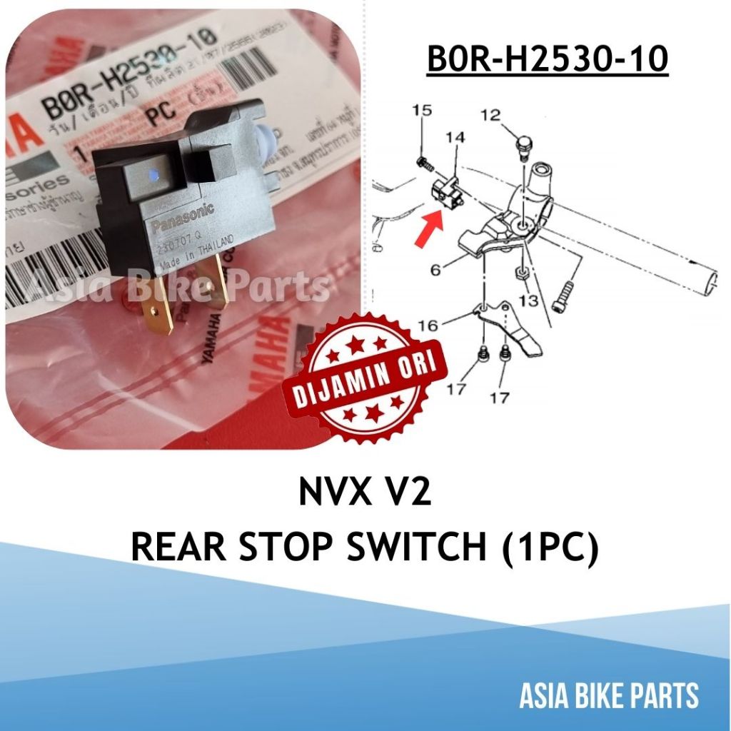 Yamaha NVX V2 สวิตช์หยุดด้านหลัง Assy เบรค Suis Belakang - B0R-H2530-10