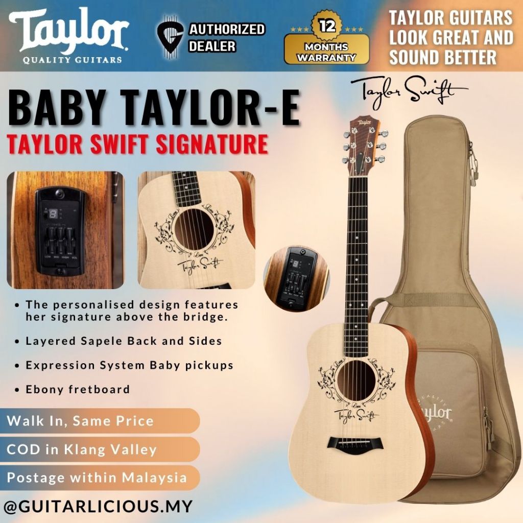 Taylor Swift Signature TAYLOR Baby Taylor-E 3/4 กีต้าร์โปร่งขนาดเล็กพร้อม PIckup พร้อมกระเป๋า ( Swif