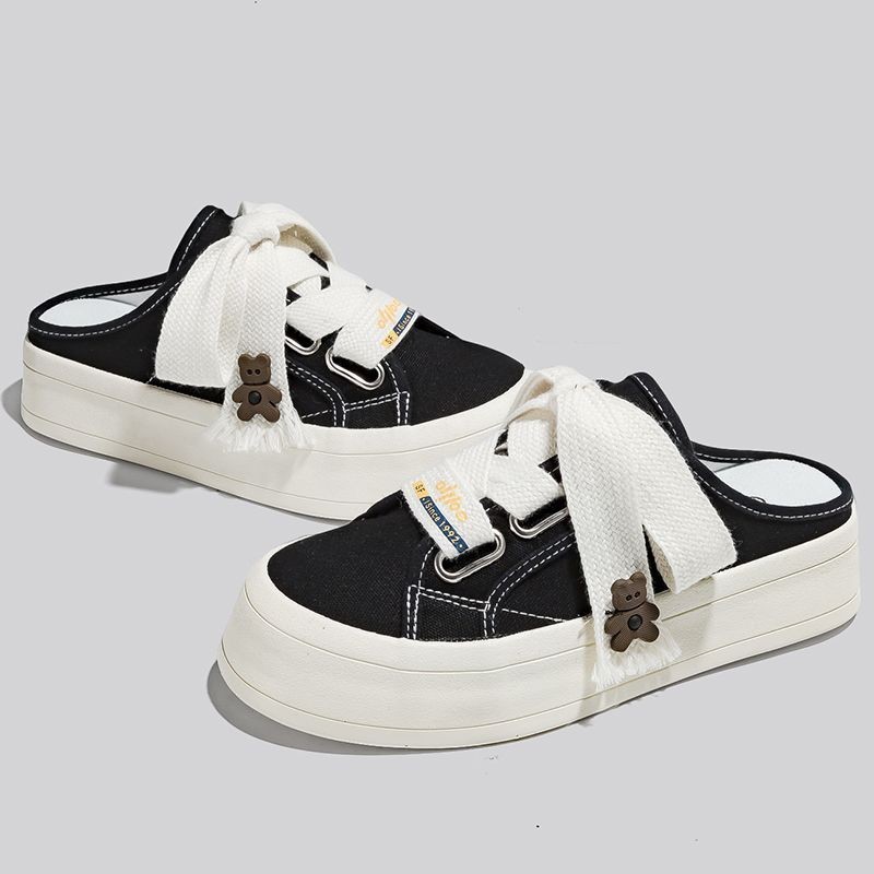 NiniSlip-Onรองเท้า,ล่อ,Backless Slip-Onรองเท้าผ้าใบสําหรับผู้หญิงเพิ่มความสูงสบายๆอเนกประสงค์รองเท้า