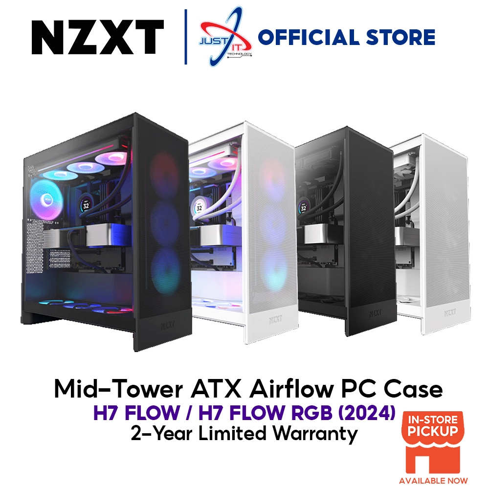 NZXT H7 Flow RGB 2024 Mid-Tower ATX Airflow PC Case - สีดํา/ขาว