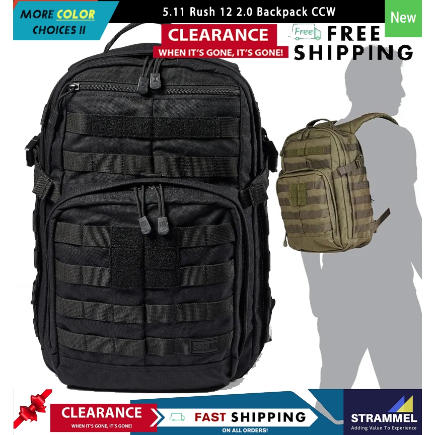[เทียน 100% ] 5.11 511 Rush12 2.0 กระเป๋าเป้สะพายหลัง Rush 12 CCW ยุทธวิธี Heavy Duty ทนทานกันน้ําปร