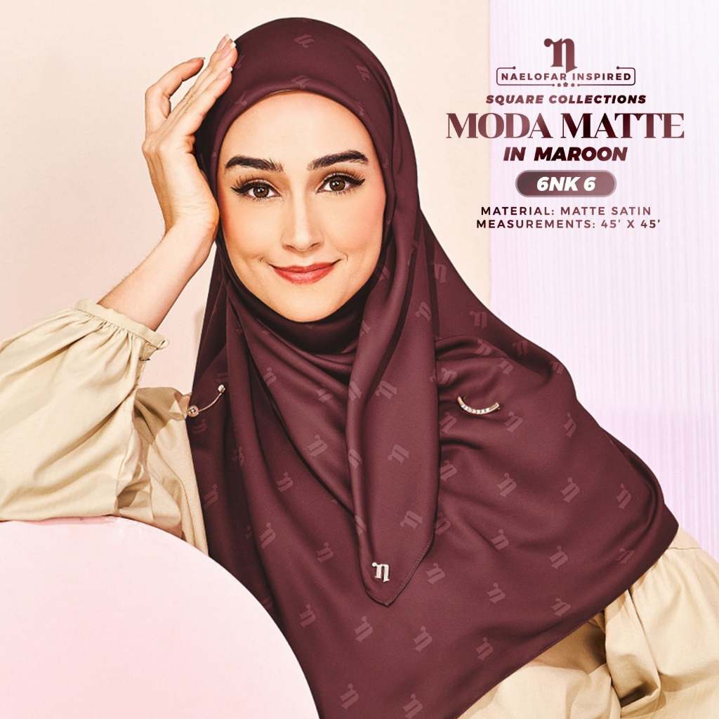 คุณภาพระดับพรีเมียม Tudung Naelofar แรงบันดาลใจ Square Bawal พิมพ์ซาตินผ้าไหม Moda Collection [6NK]