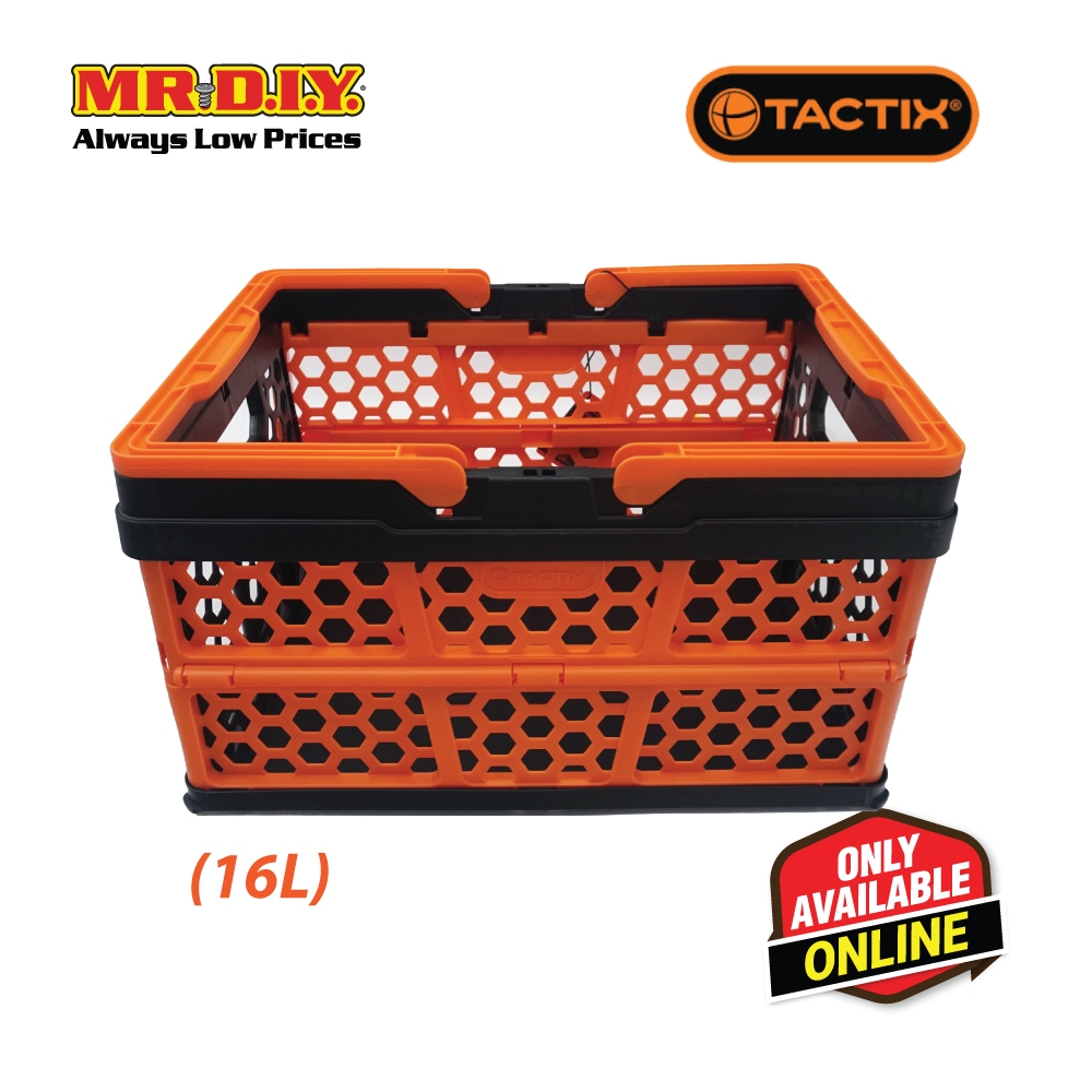 TACTIX พับเคาะลงตะกร้าลังพลาสติกจัดเก็บพร้อมที่จับ 320236 (16L) (38.3 x 21.3ซม. x 27.3ซม.)