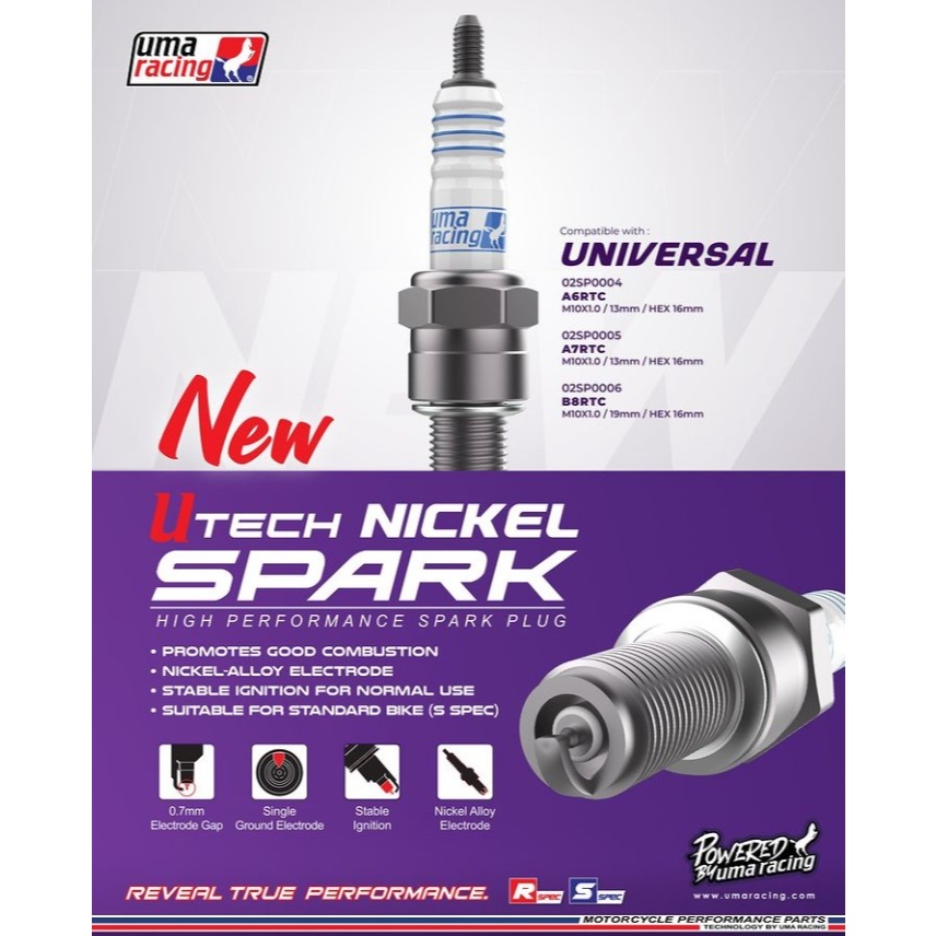 UMA RACING SPARK PLUG UTECH NICKEL SPARK PLUG ( A7RTC / B8RTC / A6RTC )