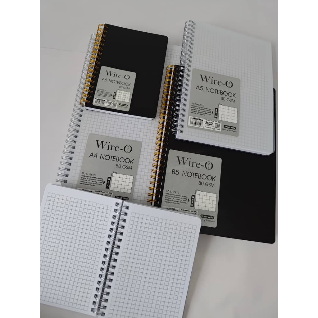 A4 / B5 / A5 / A6 ลวดกระดาษสีขาว Natural Curve Cover Grid 80gsm 80 แผ่น Ring Note Book - ( SW32609/6