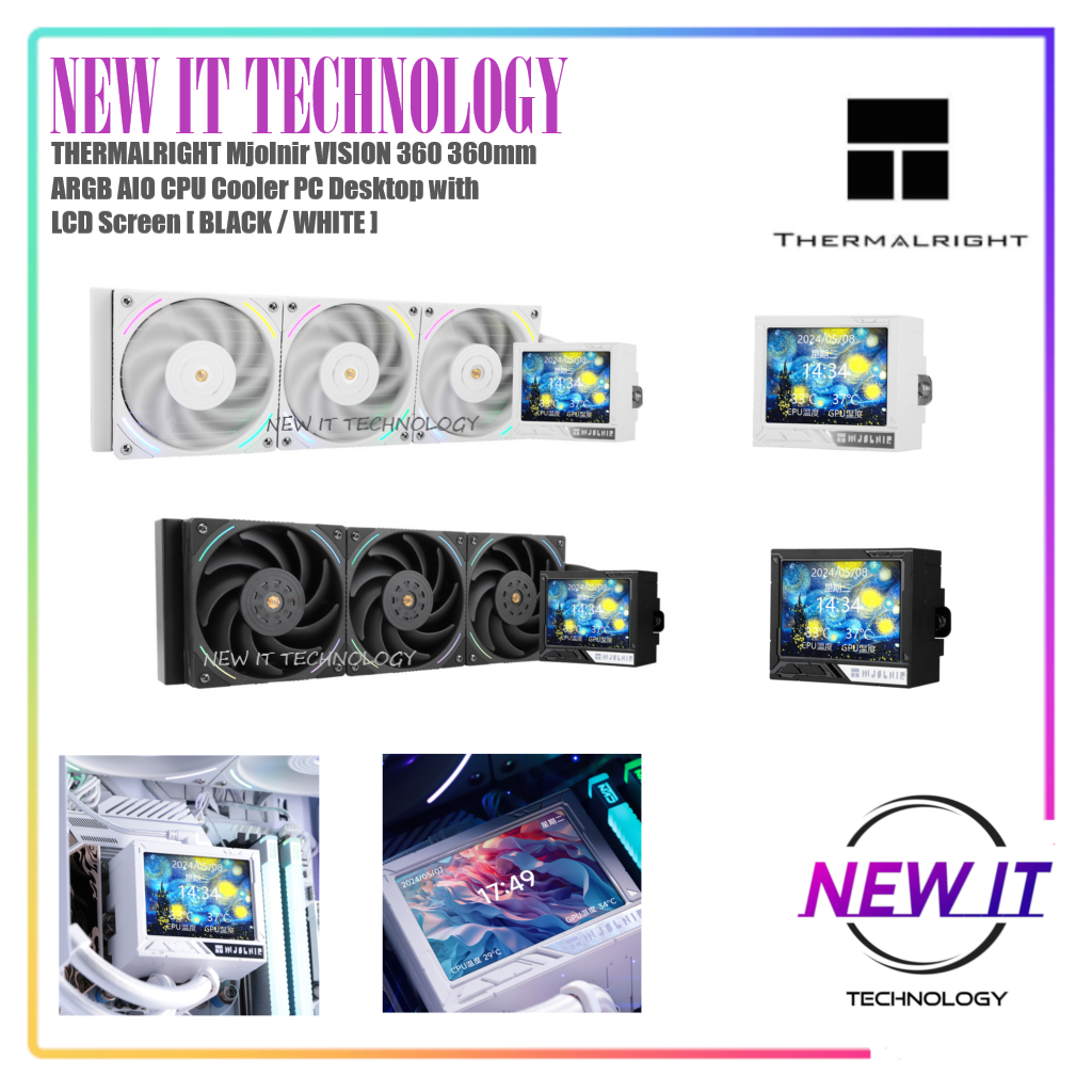 THERMALARIGHT Mjolnir VISION 360 360 มม. ARGB AIO CPU Cooler PC Desktop พร้อมหน้าจอ LCD [สีดํา / สีข