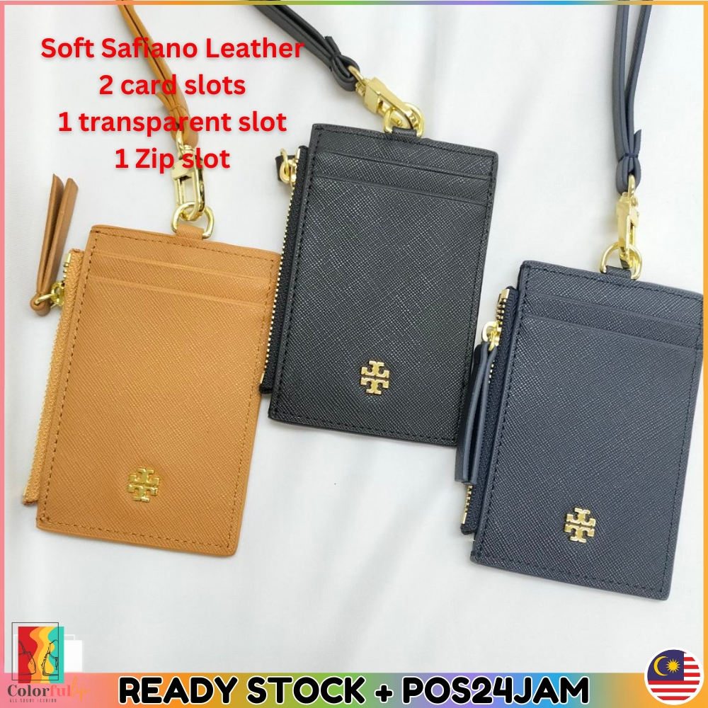 TB Landyard Access Lanyard Zip ID Card Holder แท็ก Kad Holder Gantung Zip Wallet Lanyard Tory_Burch 
