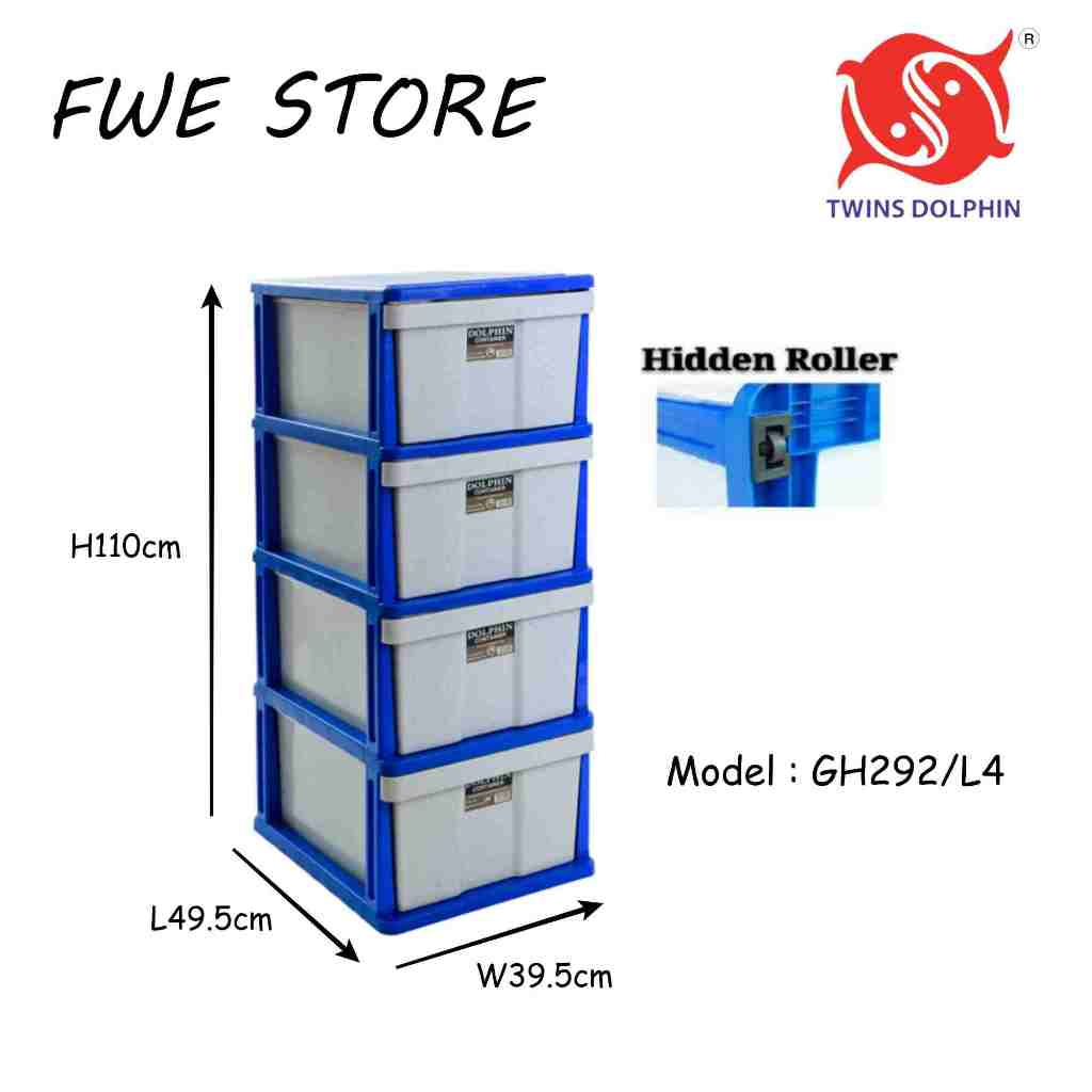 Twins Dolphin 4 Stage ลิ้นชักพลาสติก / ตู้พลาสติก / ตู้เก็บของ 4层塑料柜 GH292/L4