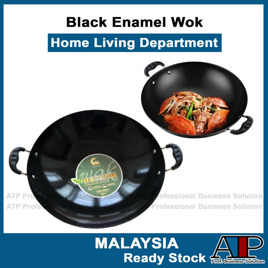 Hitam Pantry กระทะเคลือบ Double Handle กระทะเคลือบผัดกระทะเหล็กหม้อสีดําเคลือบ Skillet Non-Stick Skillet 38 ซม.