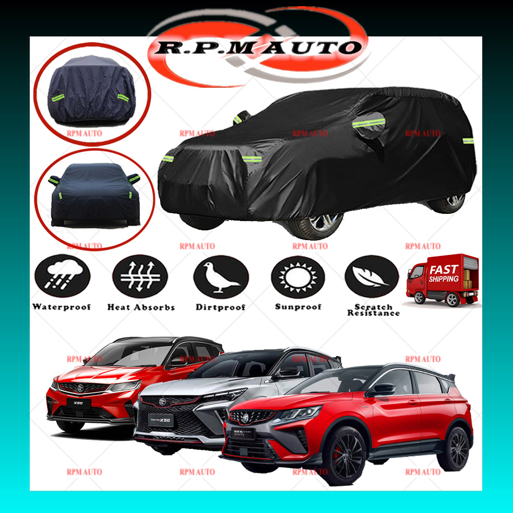 Proton X50 ใหม่ 190T สีดําซิปออกแบบ Jet ป้องกันรถกันน้ํา Sun-proof Penutup Selimut Kereta X50 ใหม่