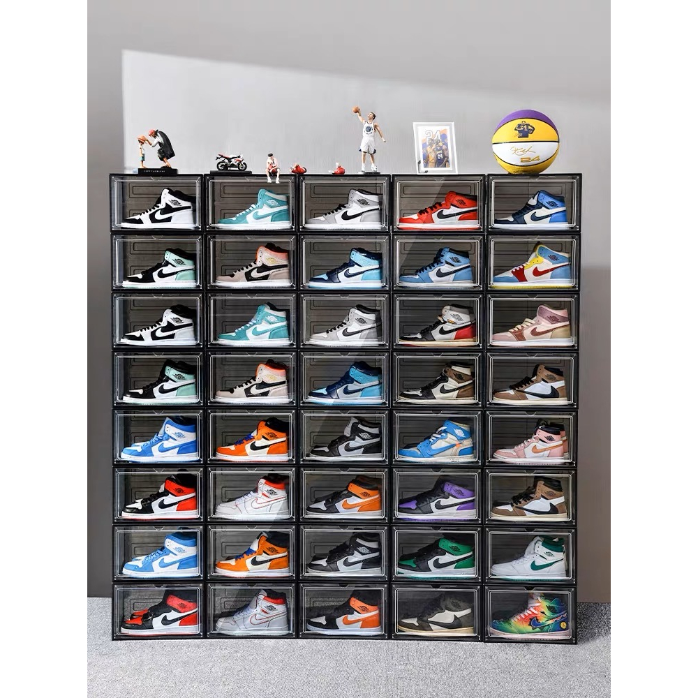 Borong Shoe Sneaker Shoe Storage Box Hard PVC STACKABLE HARD CASE ด้านหน้าประตู MAGNET MAGNET MAG MA