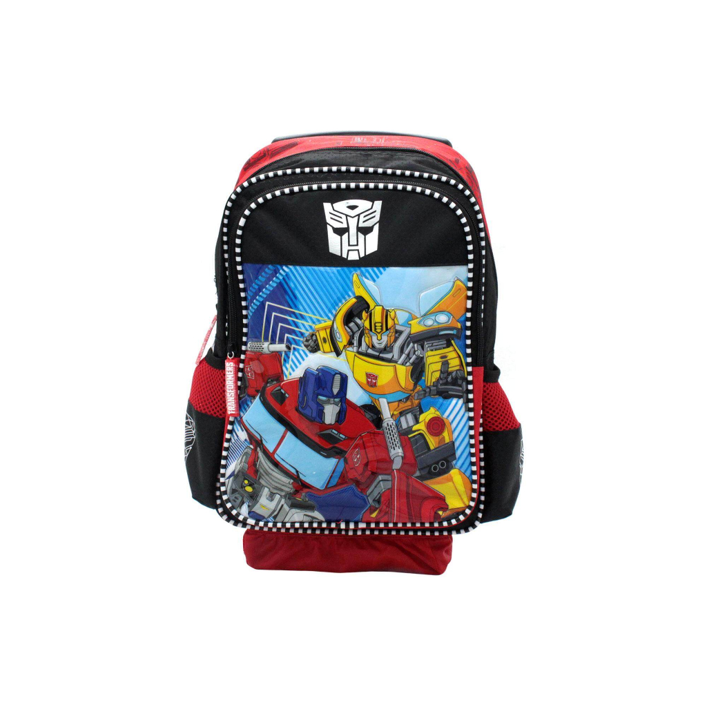 Transformers Optimus Prime & Bumblebee Children Pre School Trolley Bag With Front Zipper Pouch - Red