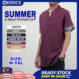 Desince เสื้อเชิ้ต คอวี แขนสั้น ลาย Kurta Baju Kemeja Lelaki สําหรับผู้ชาย MT 069