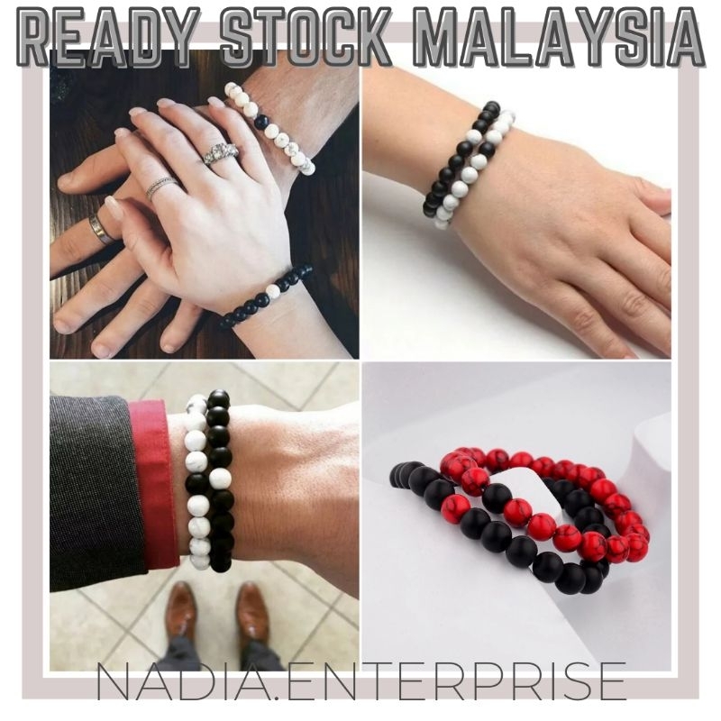 GELANG COUPLE / BEST FRIEND 1 ชุด 8 มม.หินลาวาเทียม Chakra ลูกปัดคู่คนรักสร้อยข้อมือแฟชั่นเครื่องประ