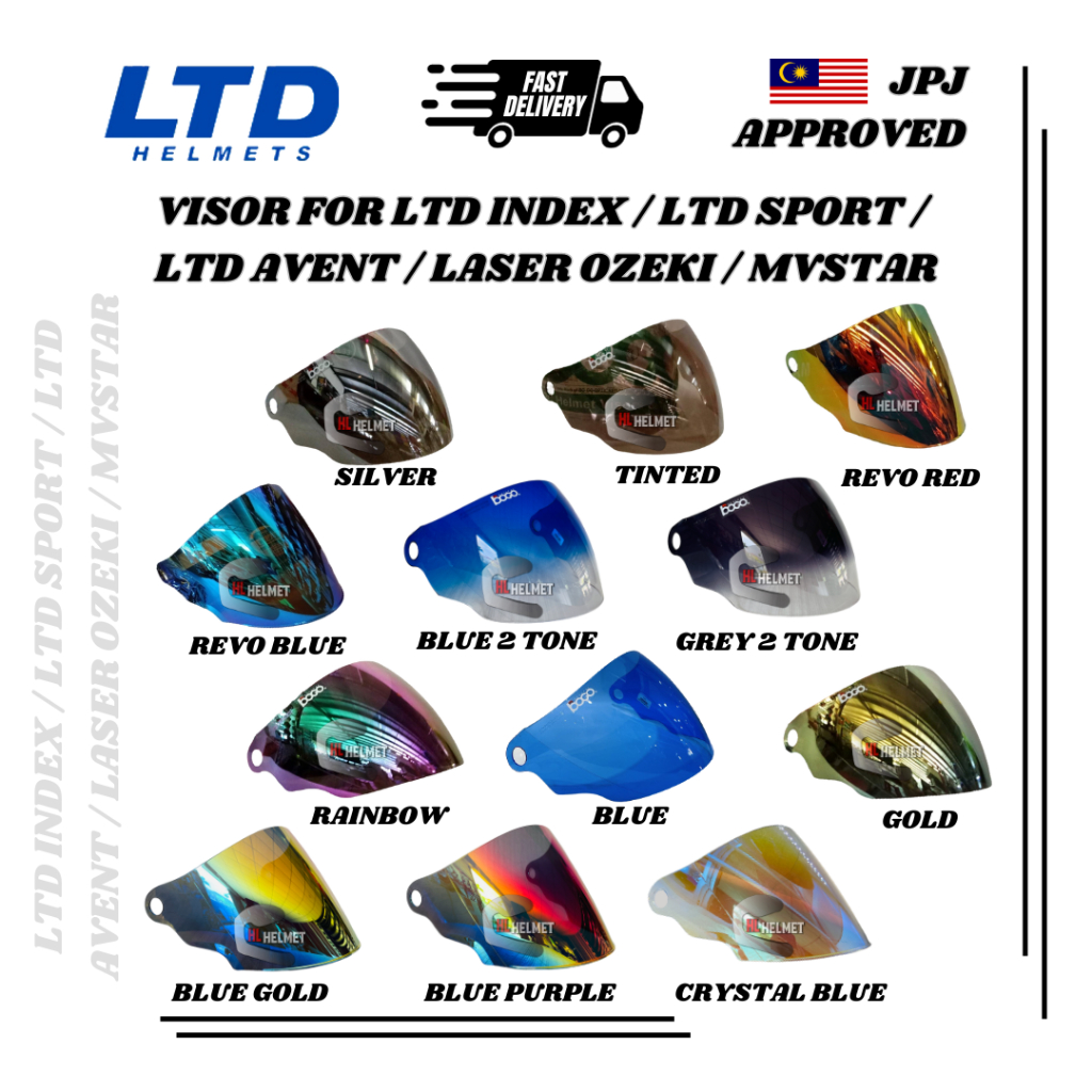 VISOR BOGO/SOLIDGOLD สําหรับหมวกกันน็อค Visorex LTD INDEX พิเศษ,LTD SPORT,LTD AVENT,LASER OZEKI,MVST